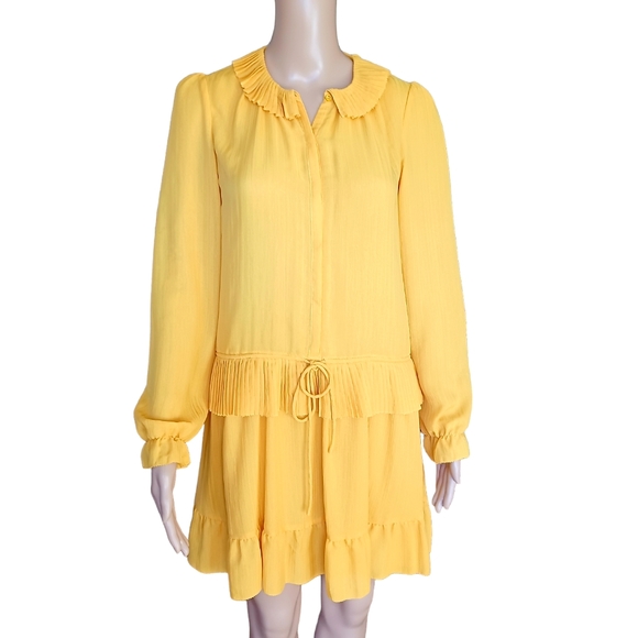 Vanessa Bruno Dresses & Skirts - Athe Vanessa Bruno Womens Fringed Yellow Aline Dress Dropped Waist Size 34